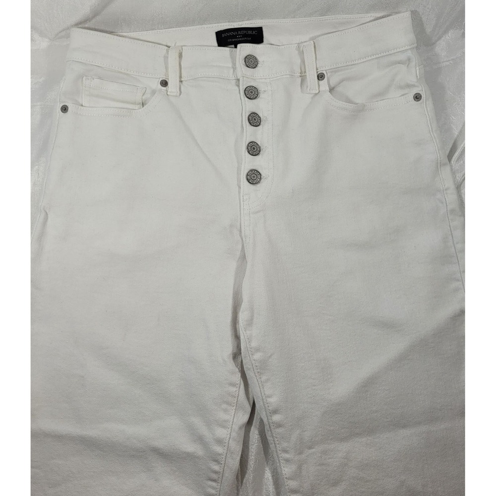 Banana Republic Women's Cropped Bootcut Raw Hem White Button Fly Jeans - 30/10